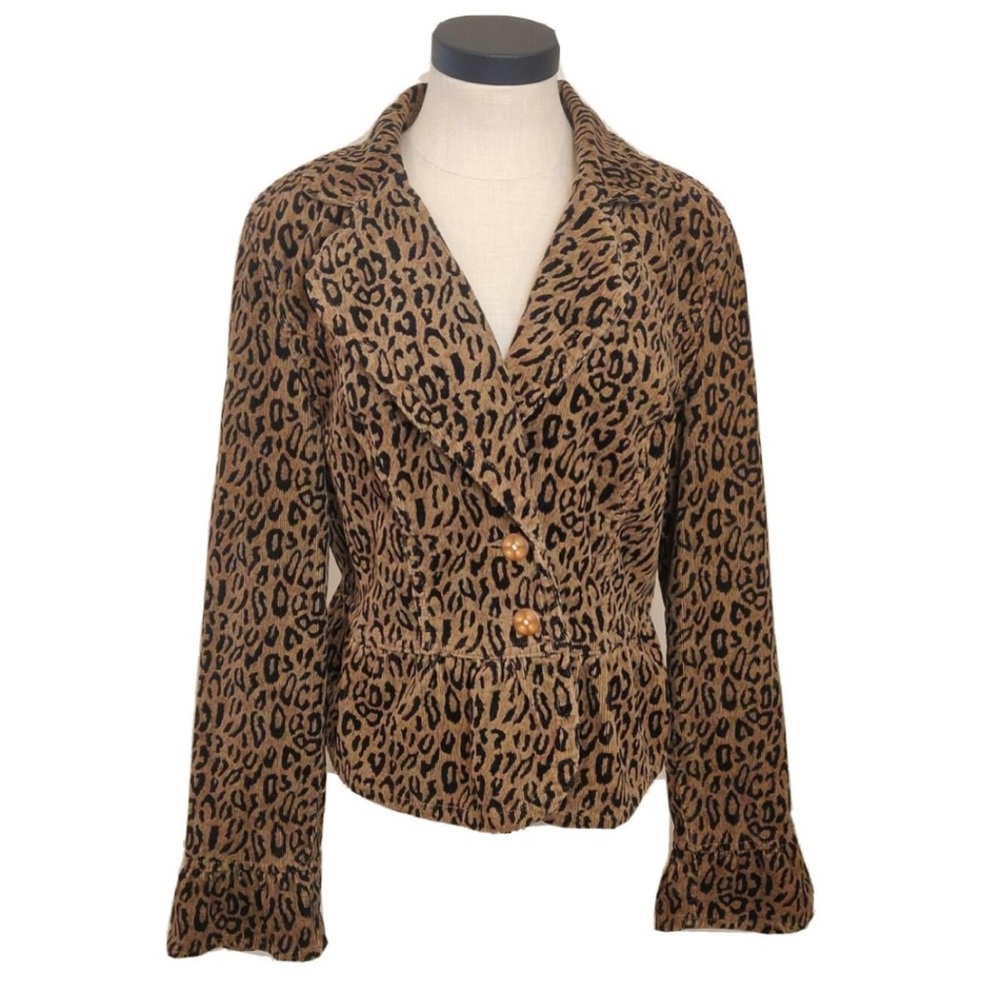 Kikit Leopard Corduroy Blazer XL Y2K Mob Wife Animal Print